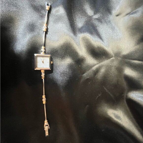 Anne Klein Vintage Square Analog Watch Mother Of Pearl Face Crystal Accents - Picture 5 of 9